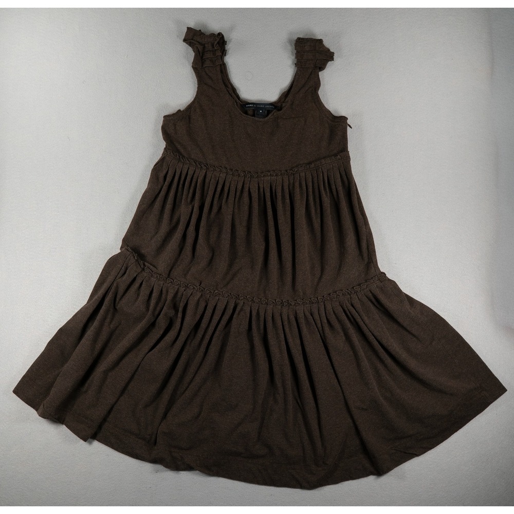 Marc by Marc Jacobs Tiered Babydoll Mini Dress Brown Knit Ruffle Strap Size M